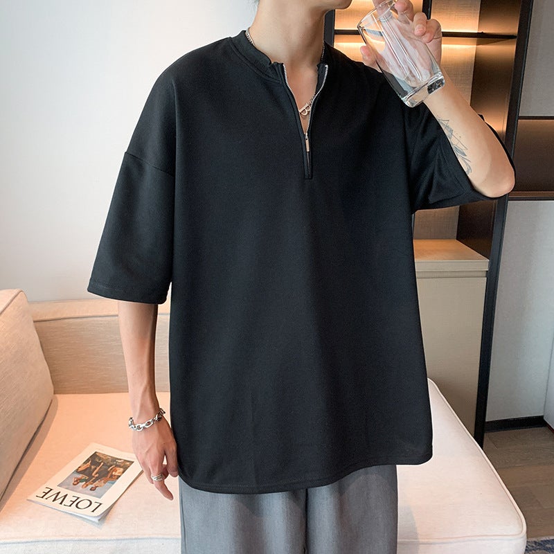 Short-Sleeved T-Shirt Men'S Summer Loose Personalized Half-Sleeved Trendy All-Match Solid Color Simple Casual Half-Sleeved T-Shirt Top - Image 1