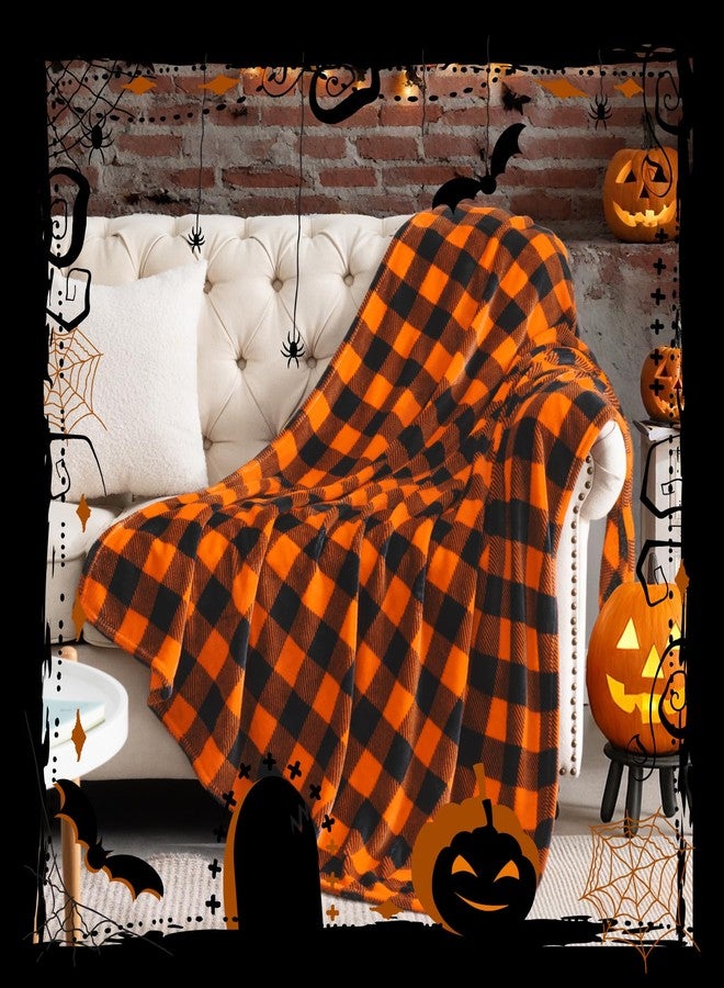 BEDELITE Halloween Blanket for Decor & Gift, Orange and Black Buffalo Plaid Throw Blanket for Couch, Soft & Warm Fleece Throw for Women Men, 50"x60" - Image 3