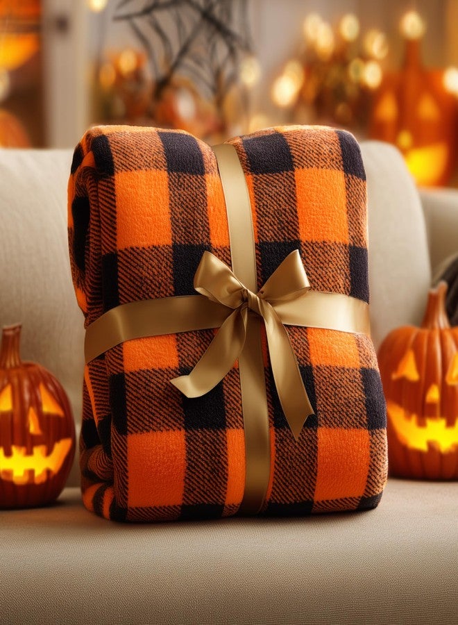BEDELITE Halloween Blanket for Decor & Gift, Orange and Black Buffalo Plaid Throw Blanket for Couch, Soft & Warm Fleece Throw for Women Men, 50"x60" - Image 2