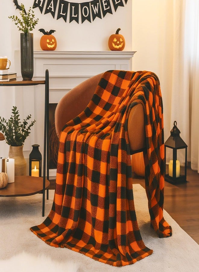 BEDELITE Halloween Blanket for Decor & Gift, Orange and Black Buffalo Plaid Throw Blanket for Couch, Soft & Warm Fleece Throw for Women Men, 50"x60" - Image 4