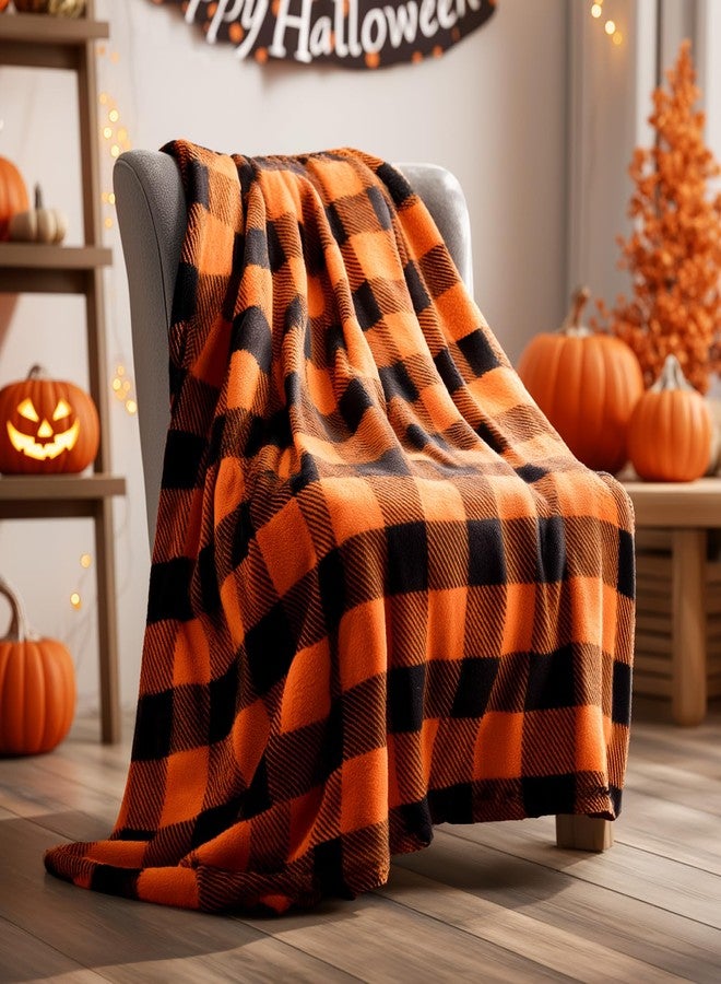 BEDELITE Halloween Blanket for Decor & Gift, Orange and Black Buffalo Plaid Throw Blanket for Couch, Soft & Warm Fleece Throw for Women Men, 50"x60" - Image 1