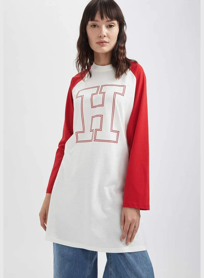 ديفاكتو Relaxed Fit Printed Long Sleeve Crew Neck Tunic