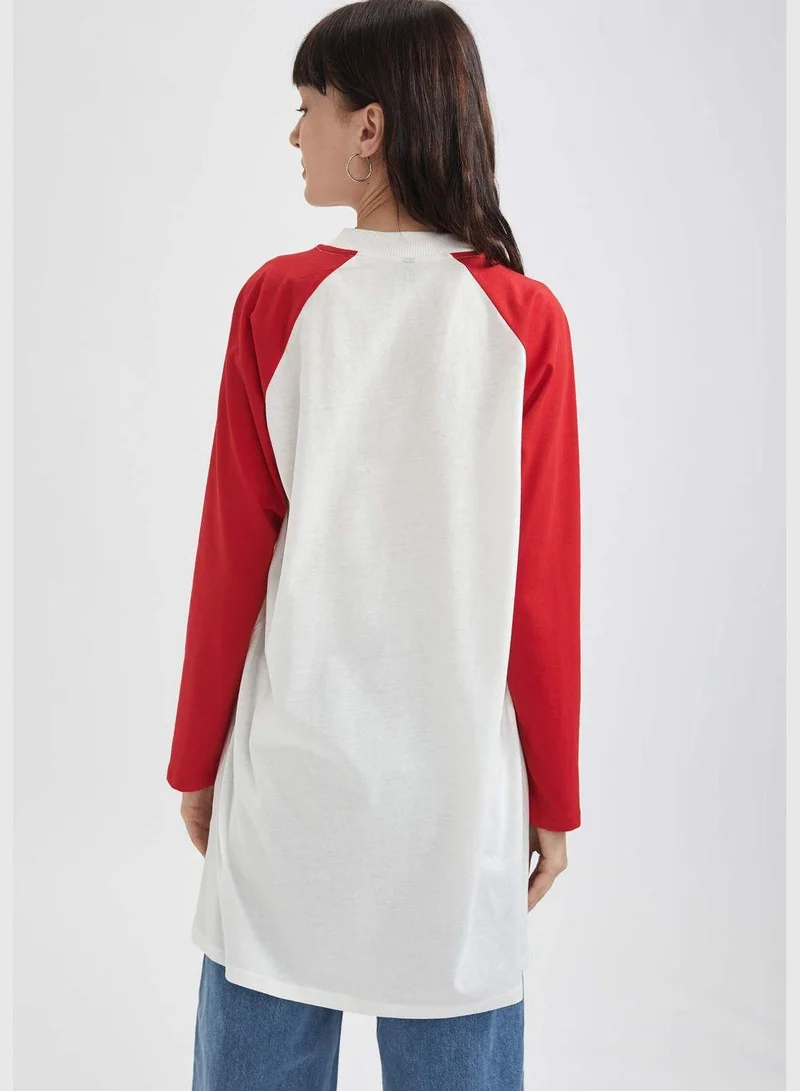 ديفاكتو Relaxed Fit Printed Long Sleeve Crew Neck Tunic
