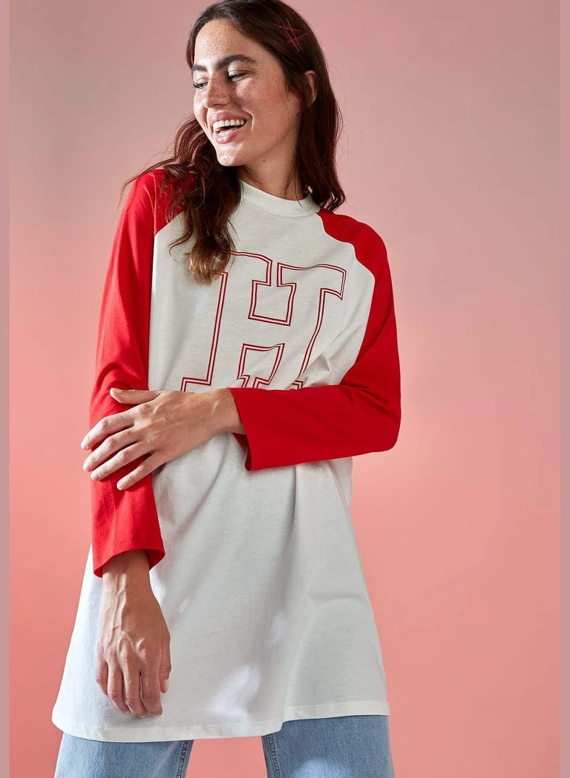 ديفاكتو Relaxed Fit Printed Long Sleeve Crew Neck Tunic
