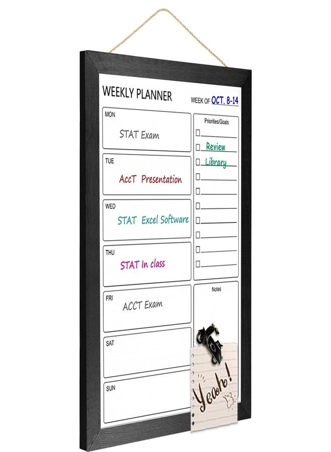 TORASO لوحة بيضاء قابلة للمسح الجاف، لوحة تقويم أسبوعية، لوحة بيضاء مغناطيسية للجدار، لوحة رسائل بإطار أسود من الخشب الصلب مقاس 10.6 بوصة × 14.6 بوصة، لوحة تخطيط للمكتب والمنزل والمدرسة (أسبوعي-BB-BK-2737) - Image 1
