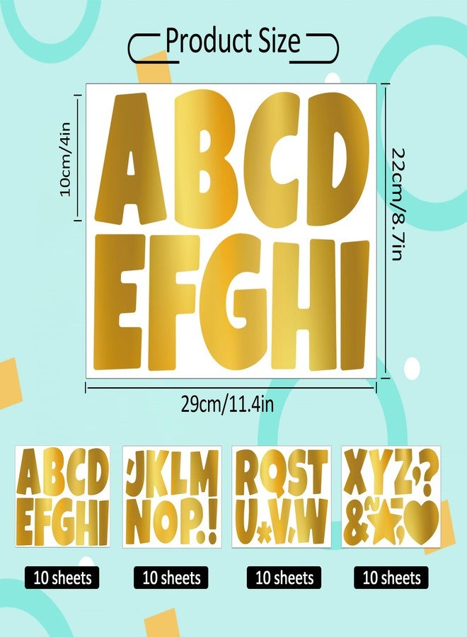 Timenued 390 PCS Bulletin Board 40 Sheets Letters Large Letter Stickers Vinyl Waterproof Self-Adhesive Alphabet Sticker Letters for Poster Board Display Classroom School Mailbox Home Decor (4 Inch, Gold) - Image 2