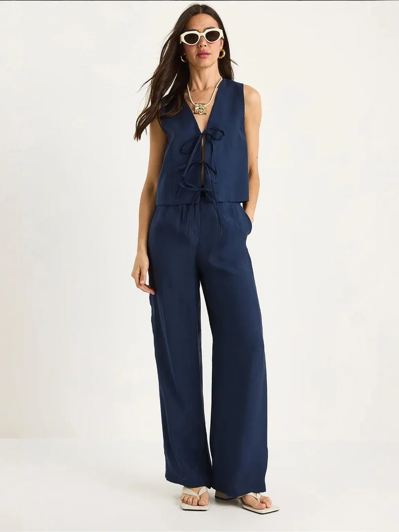 LUCCI V-neck Sleeveless Wide Leg Two-Piece Set