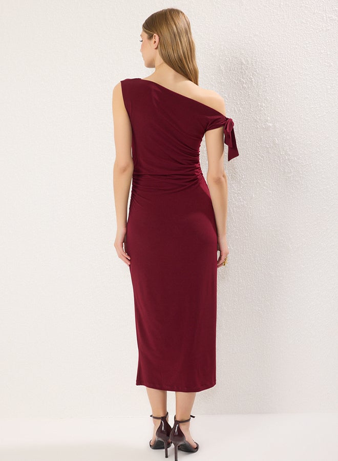 trendyol Limited Edition Burgundy Fitted/Body  Fitted Knitted Maxi Stretch Pencil Dress  - Image 4