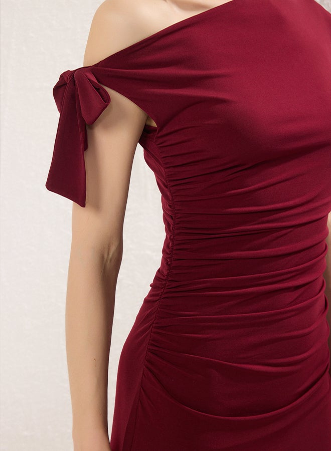 trendyol Limited Edition Burgundy Fitted/Body  Fitted Knitted Maxi Stretch Pencil Dress - Image 3