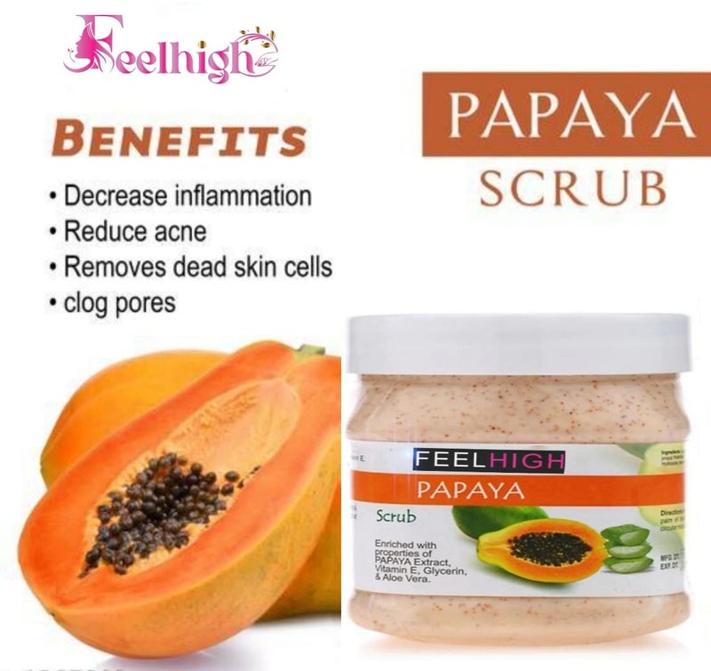 FEELHIGH Face and Body Papaya Scrub Enriched with Papaya ExtractVitamin E And Aloevera Extract 500ml And Chocolate Face Scrub Enriched with Oil Olive Smoothing scrub 500ml - Image 2