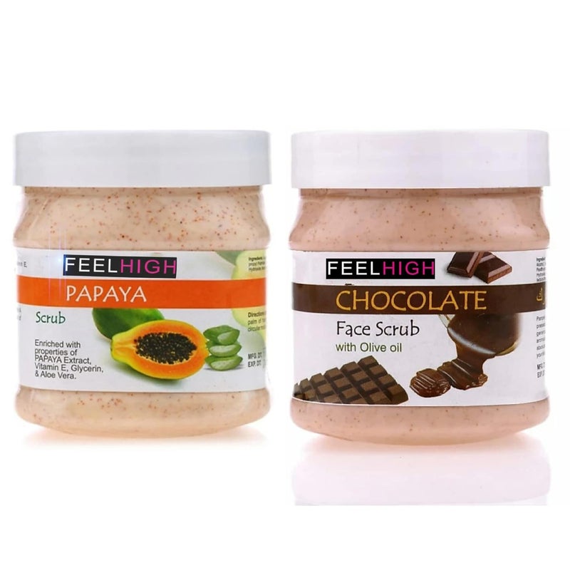 FEELHIGH Face and Body Papaya Scrub Enriched with Papaya ExtractVitamin E And Aloevera Extract 500ml And Chocolate Face Scrub Enriched with Oil Olive Smoothing scrub 500ml - Image 1