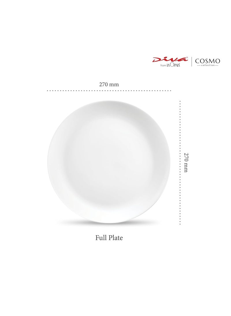 La Opala Diva by La Opala, Cosmo Collection, Opal Glass Full Plate Set 11" 6 pcs, Plainware, White  - Image 2