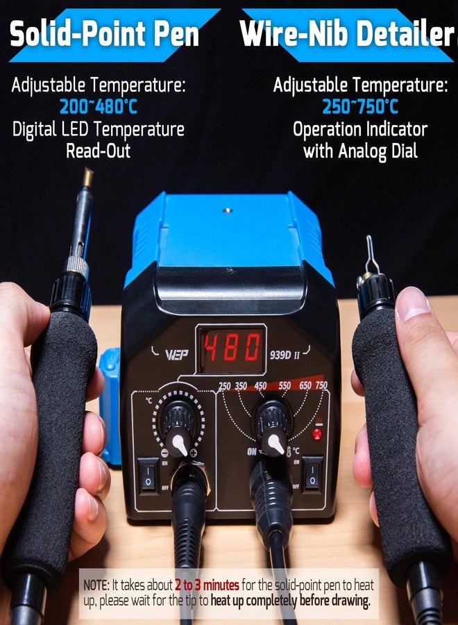 WEP 939D-II 2-in-1 Wood Burning Kit 86-in-1 with 51 Solid Points and 20 Wire Nibs Wood Burner with 2 Letter Number Stencils, 2 Unfinished Wood, 1 Pen Holder, Burning Tool - Image 4