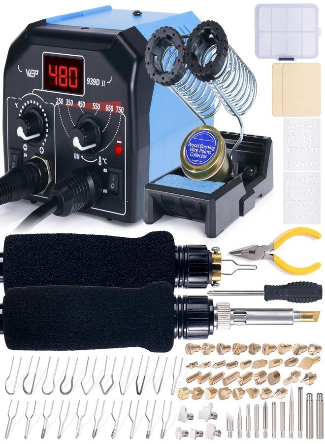 WEP 939D-II 2-in-1 Wood Burning Kit 86-in-1 with 51 Solid Points and 20 Wire Nibs Wood Burner with 2 Letter Number Stencils, 2 Unfinished Wood, 1 Pen Holder, Burning Tool - Image 1