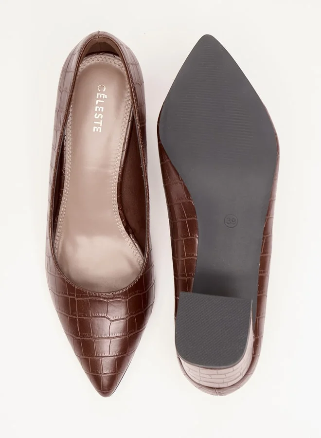 سيليست Women's Textured Slip-On Shoes with Block Heels