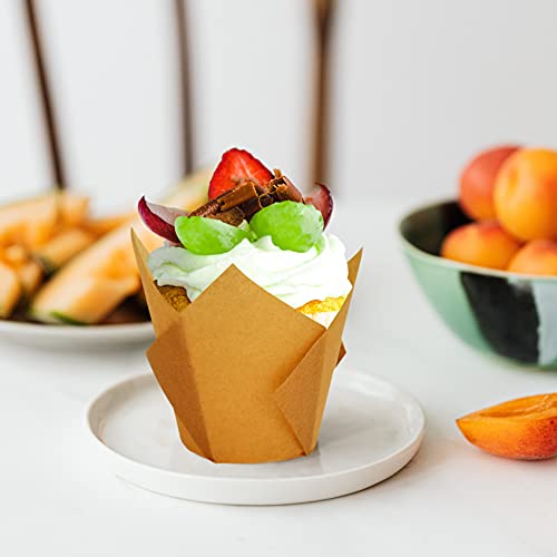 Taoxi 200pcs Tulip Cupcake Liners, Standard Greaseproof Paper Baking Cups Muffin Liners Holders Perfect for Bridal Showers, Baby Showers, Birthday Parties, Banquets, and Catering Events (Natural) - Image 4