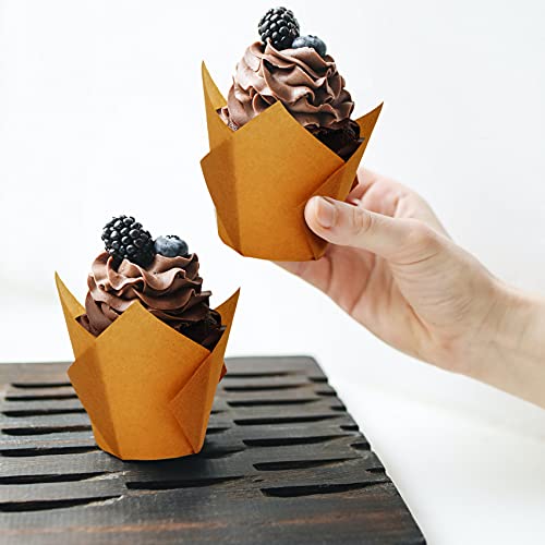 Taoxi 200pcs Tulip Cupcake Liners, Standard Greaseproof Paper Baking Cups Muffin Liners Holders Perfect for Bridal Showers, Baby Showers, Birthday Parties, Banquets, and Catering Events (Natural) - Image 5