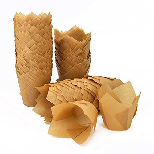 Taoxi 200pcs Tulip Cupcake Liners, Standard Greaseproof Paper Baking Cups Muffin Liners Holders Perfect for Bridal Showers, Baby Showers, Birthday Parties, Banquets, and Catering Events (Natural) - Image 1
