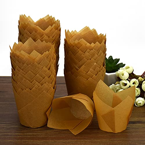 Taoxi 200pcs Tulip Cupcake Liners, Standard Greaseproof Paper Baking Cups Muffin Liners Holders Perfect for Bridal Showers, Baby Showers, Birthday Parties, Banquets, and Catering Events (Natural) - Image 3