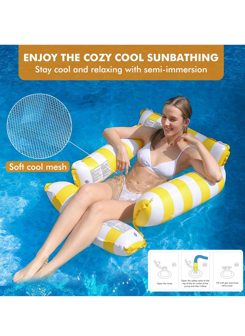 Inflatable Pool Float Chair Lounge for Adults and Kids Floating,Stripe Pattern Float Hammock for Pool Party Summer Water Fun