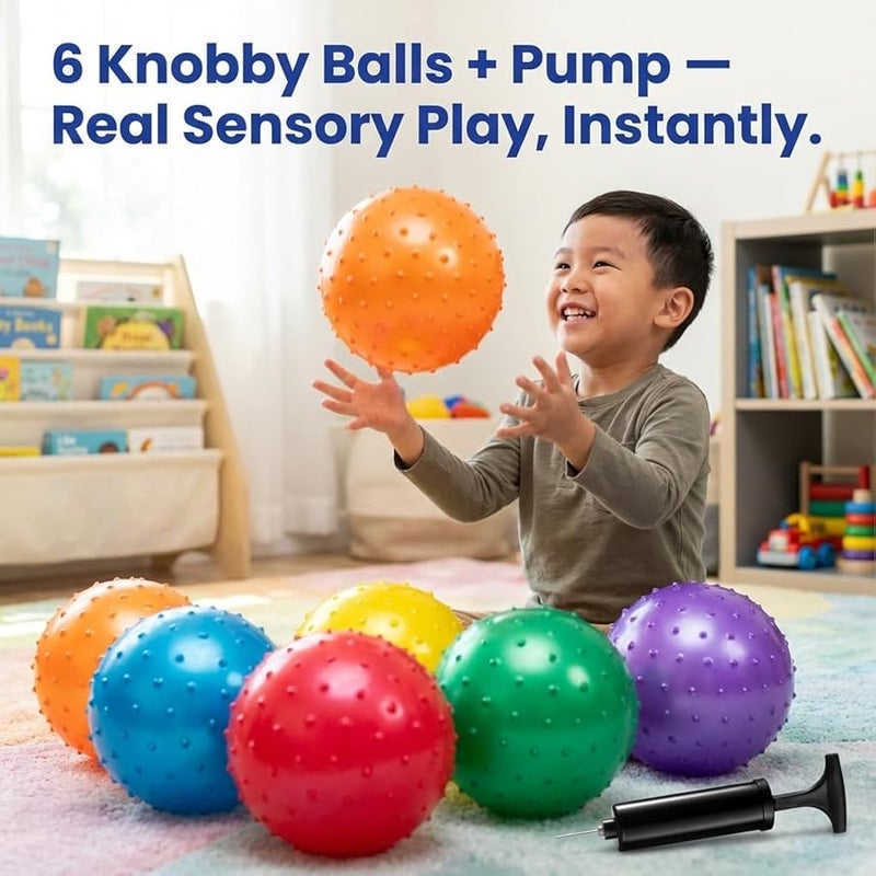 بيدوينا Bedwina Knobby Balls - Sensory Balls and Spiky Massage Stress Balls with Pump, Fun Bouncy Ball Party Favors, Stocking Stuffers for Kids, Toddlers - Image 2