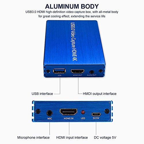 Microware 4K HDMI Video Capture Device Capture Card Box USB3.0 HD 1080p Drive-Free Game Broadcast with Microphone - Image 3