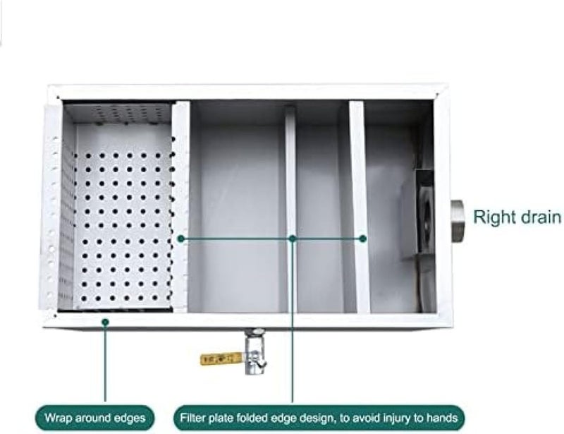 Efficient Stainless Steel Grease Trap with Removable Baffles - Ideal Waste Oil-Water Separator for Restaurant, Factory, Home Kitchen - Under Sink Grease Trap,1 hole-50x25x25cm - Image 3