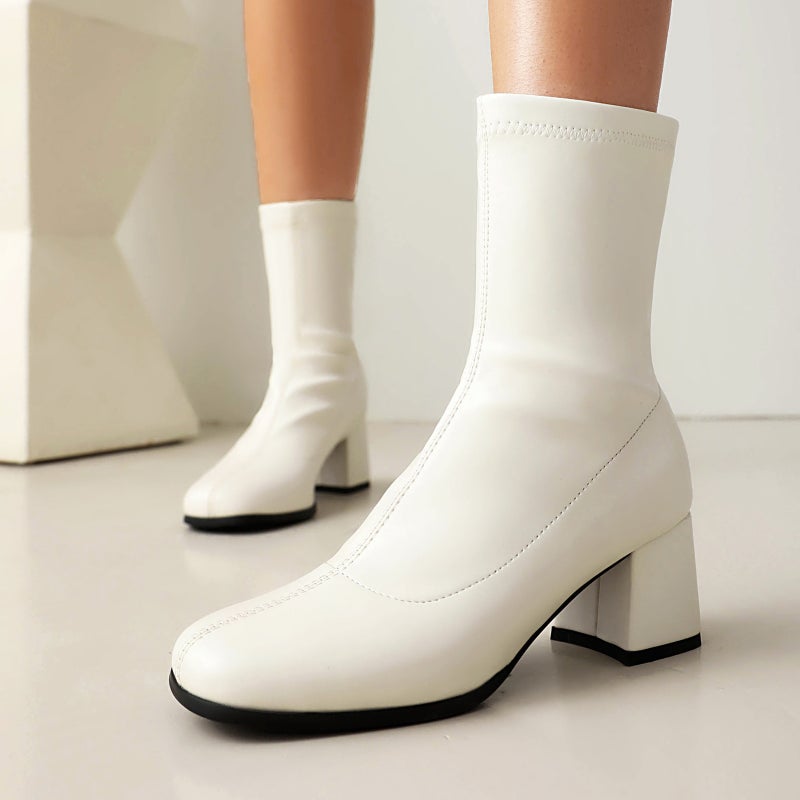Independent Station Source Winter Elegant High Heel 40-48 Plus Size All-Match Zipper Low Boots For Women - Image 3