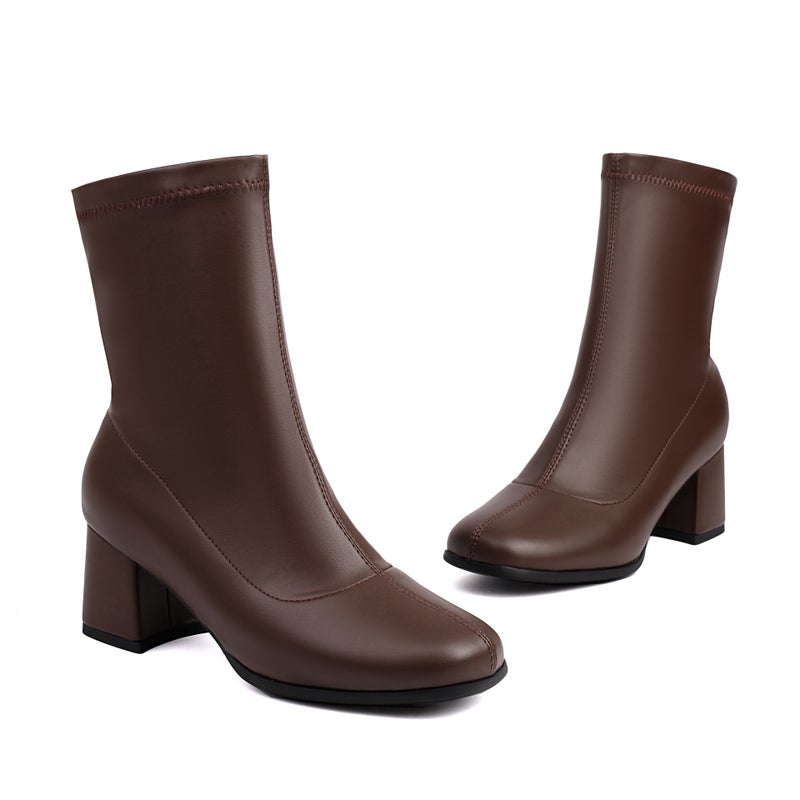 Independent Station Source Winter Elegant High Heel 40-48 Plus Size All-Match Zipper Low Boots For Women - Image 1