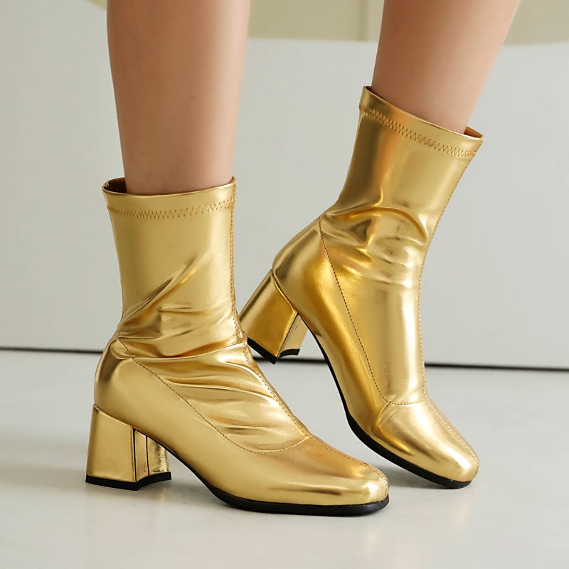 Independent Station Source Winter Elegant High Heel 40-48 Plus Size All-Match Zipper Low Boots For Women - Image 2