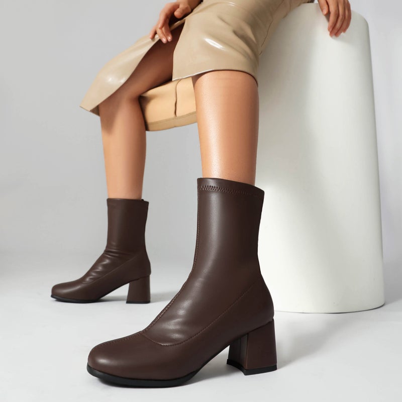 Independent Station Source Winter Elegant High Heel 40-48 Plus Size All-Match Zipper Low Boots For Women - Image 4
