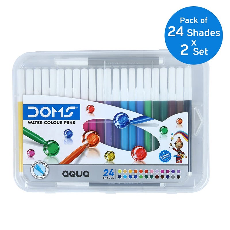 DOMS Doms Aqua 24 Shades Watercolour Sketch Pen Set | Unique Push Resistant Tip With Bright & Intense Colors | Non-Toxic & Safe For Kids | Colourful Sketching, Doodling & Mandala Art | Pack of 2  - Image 2
