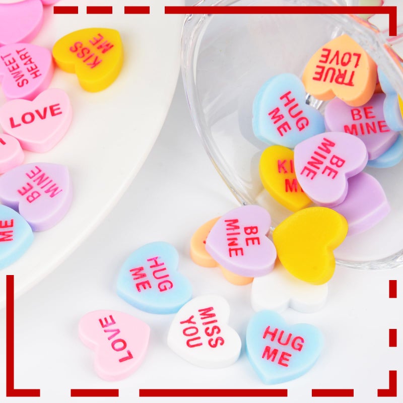 Qumenan 120 Pcs Valentine Conversation Heart Resin Pastel Candy Heart Ornaments For Table Decorations Vase Filler Valentines Wedding Home Table Party Decor(Macaron) - Image 3