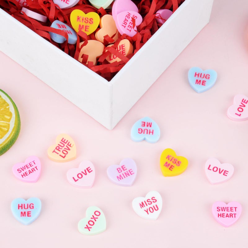 Qumenan 120 Pcs Valentine Conversation Heart Resin Pastel Candy Heart Ornaments For Table Decorations Vase Filler Valentines Wedding Home Table Party Decor(Macaron) - Image 4