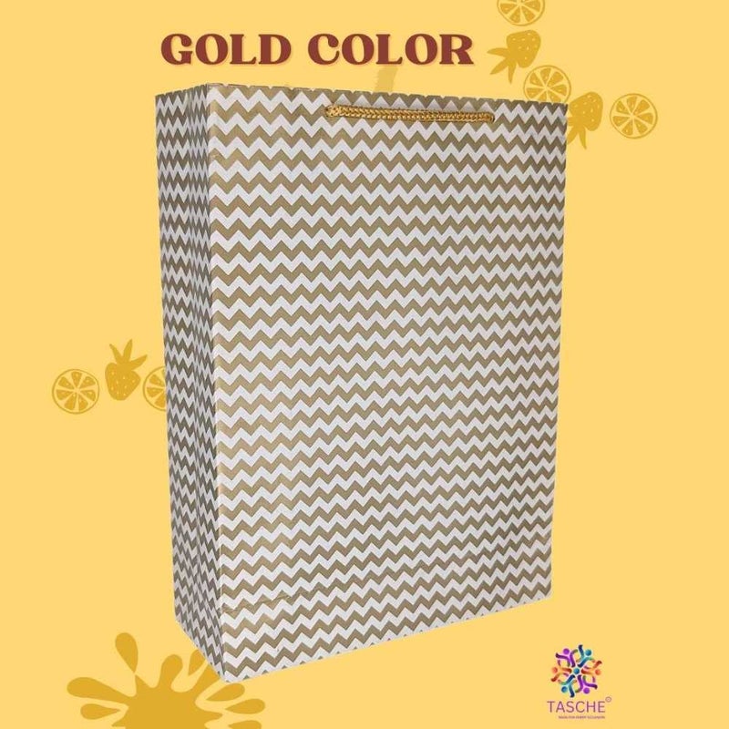 TASCHE Gold Waves and Gold Mandaram Design Printed Assorted Gift Paper Bags | Gift Bags for Return gifts, and Birthday Holliday presents (11 * 8 * 3 Inches) (Pack Of 10) - Image 2
