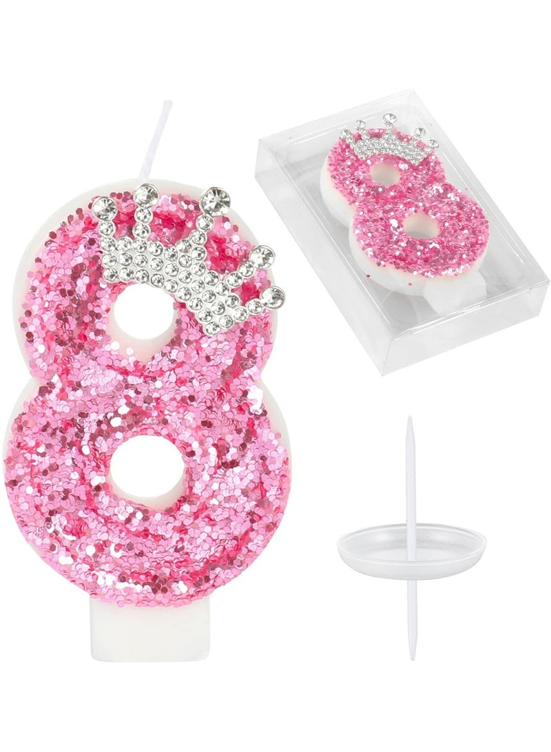Birthday Number Candles,Pink Crown Birthday Candles for Cake , Anniversary Celebrations Supplies ,Number 8  - Image 1