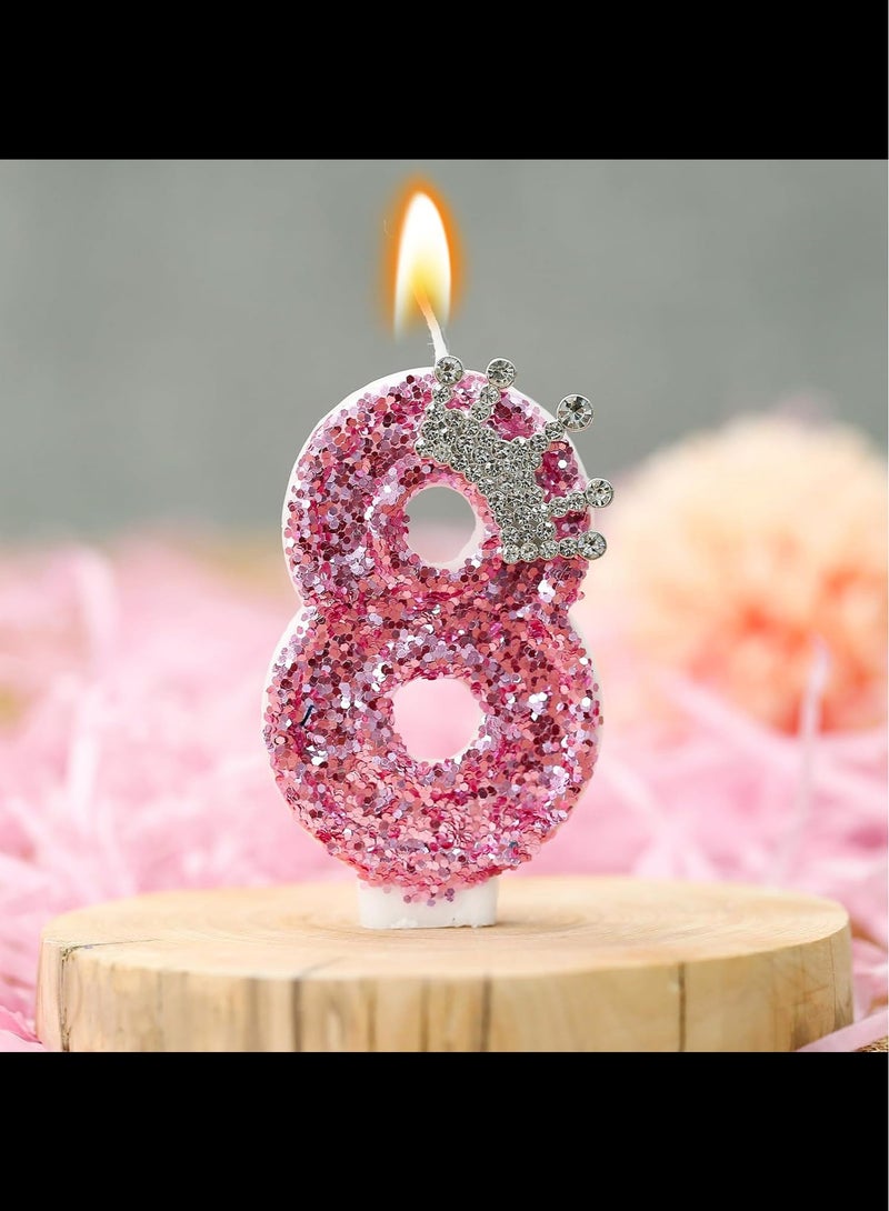 Birthday Number Candles,Pink Crown Birthday Candles for Cake , Anniversary Celebrations Supplies ,Number 8  - Image 2