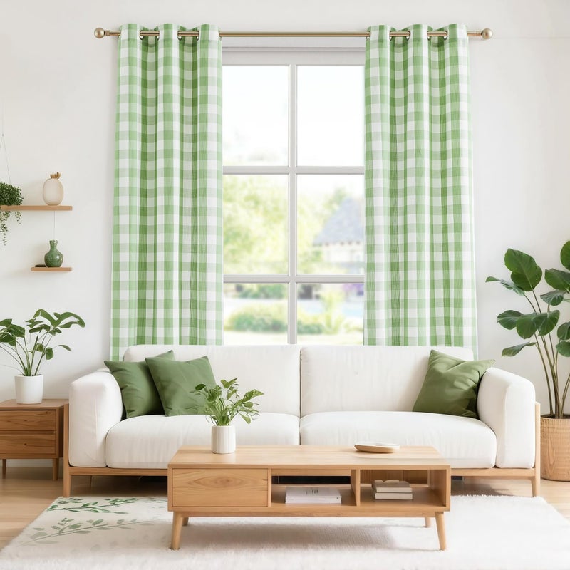 Jubilantex Buffalo Check Semi Sheer Curtain Panels Green and White Gingham Curtains Farmhouse Style Grommet Top for Living Room Bedroom 40"x84",2 Pcs - Image 4