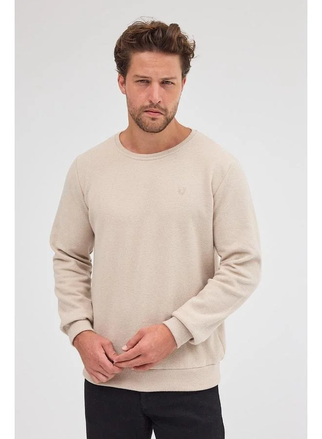 mmetalic Men’s Beige Standard Fit Regular Cut Cotton Basic Crew Neck Sweatshirt.