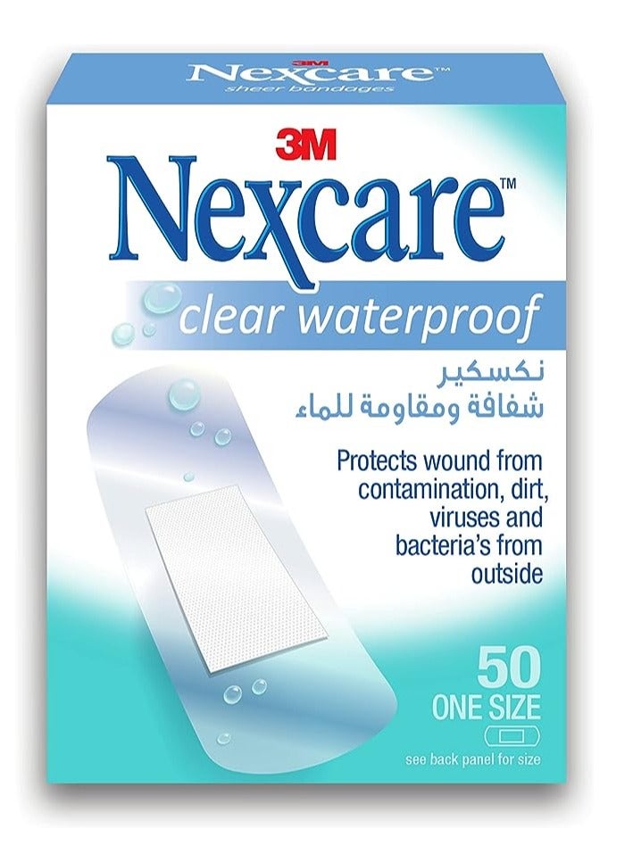 Nexcare Clear Waterproof One Size Bandages 50's