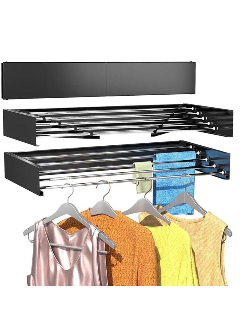 كي واي دي رف تجفيف قابل للطي مثبت بالجدار -قابل للسحب، 5 قضبان ألومنيوم، استخدام داخلي/خارجي، أسود - Image 1