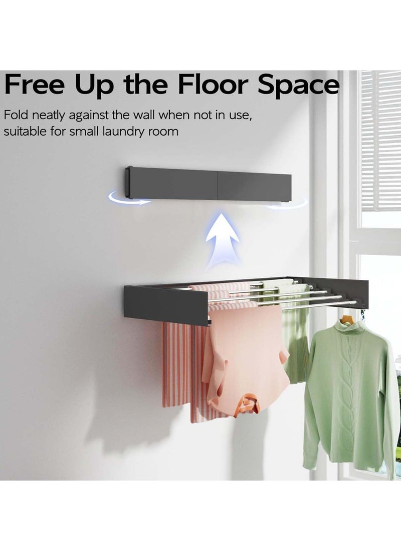 كي واي دي رف تجفيف قابل للطي مثبت بالجدار -قابل للسحب، 5 قضبان ألومنيوم، استخدام داخلي/خارجي، أسود - Image 2