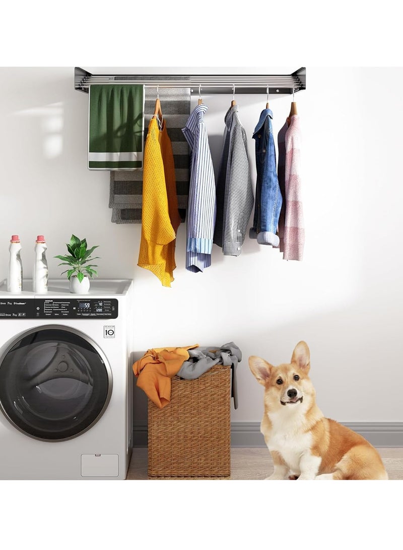 كي واي دي رف تجفيف قابل للطي مثبت بالجدار -قابل للسحب، 5 قضبان ألومنيوم، استخدام داخلي/خارجي، أسود - Image 3