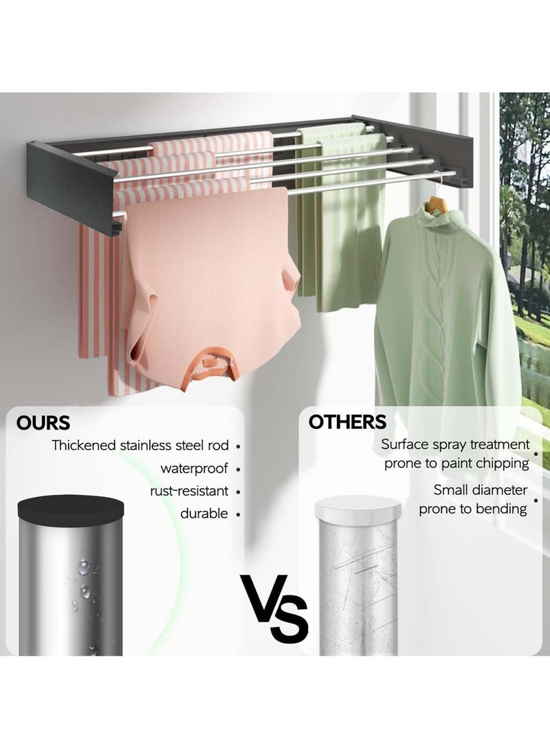 كي واي دي رف تجفيف قابل للطي مثبت بالجدار -قابل للسحب، 5 قضبان ألومنيوم، استخدام داخلي/خارجي، أسود - Image 4