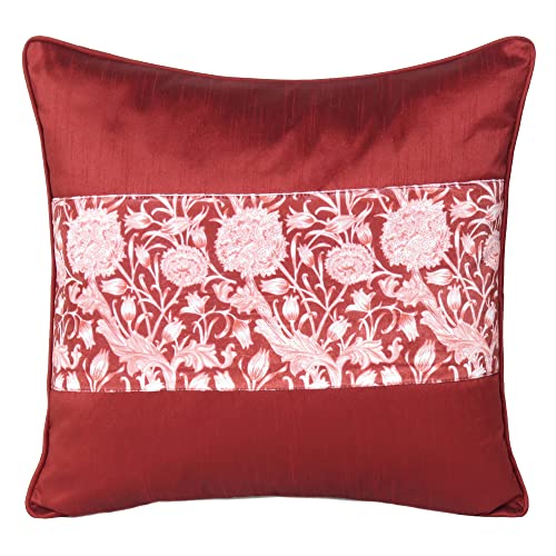 Riara Home Decorative Soft Cushion Cover with Zipper Throw Pillow Cases Square Pillowcase for Sofa, Living Room Decor Set of 2 (16"x16", Maroon Flower) - Image 2