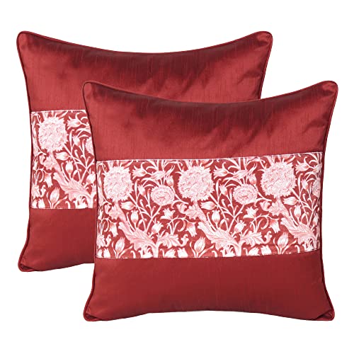 Riara Home Decorative Soft Cushion Cover with Zipper Throw Pillow Cases Square Pillowcase for Sofa, Living Room Decor Set of 2 (16"x16", Maroon Flower) - Image 1