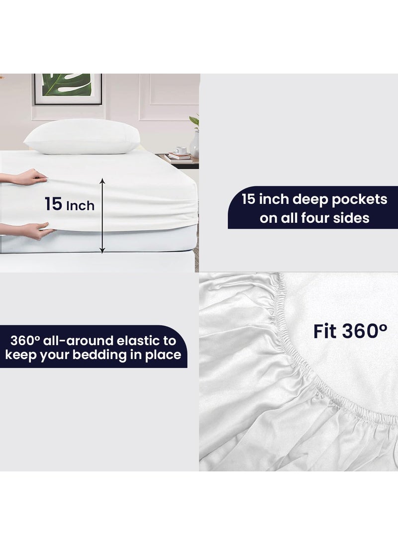 SGI bedding SGI bedding 600 Thread Count 4 Piece 100% Egyptian Cotton Twin Size Sheets Set for Boys and Girls  15"" Deep Pocket Sheet Set  Premium  Breathable  Soft and Hotel-Quality Luxury Kids Sheets - White  - Image 5