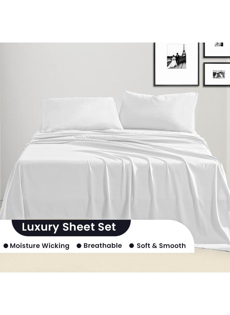 SGI bedding SGI bedding 600 Thread Count 4 Piece 100% Egyptian Cotton Twin Size Sheets Set for Boys and Girls  15"" Deep Pocket Sheet Set  Premium  Breathable  Soft and Hotel-Quality Luxury Kids Sheets - White  - Image 3