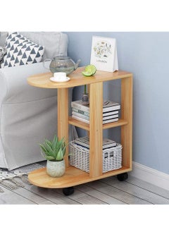 Arabest Multifunctional 3-Layer Storage Trolley - High-Grade Rubber Wood Sofa Side Table & Coffee Table, Movable Rack for Living Room (Wood Color)  - Image 1