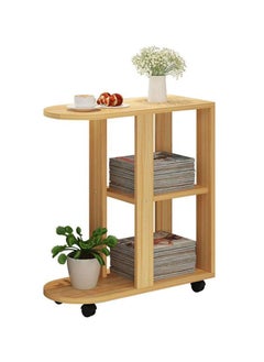 Arabest Multifunctional 3-Layer Storage Trolley - High-Grade Rubber Wood Sofa Side Table & Coffee Table, Movable Rack for Living Room (Wood Color)  - Image 4